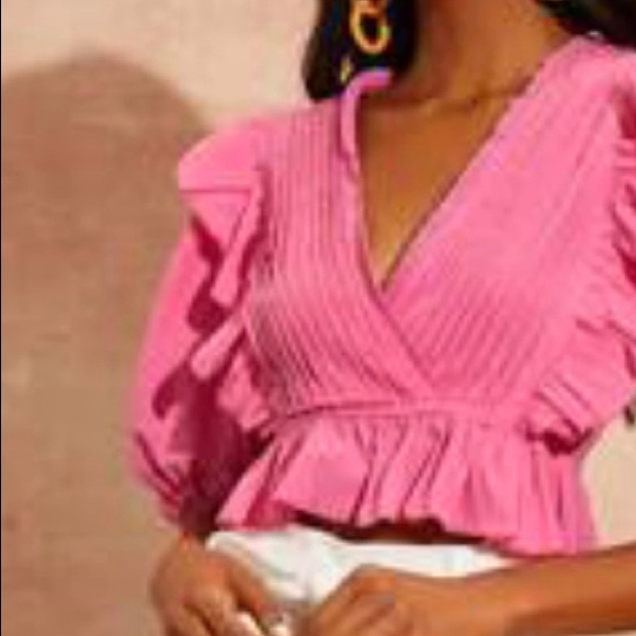 SOLD SHEIN Puff Sleeve Fold
Pleated Ruffle Hem Top - Picture 2 of 2